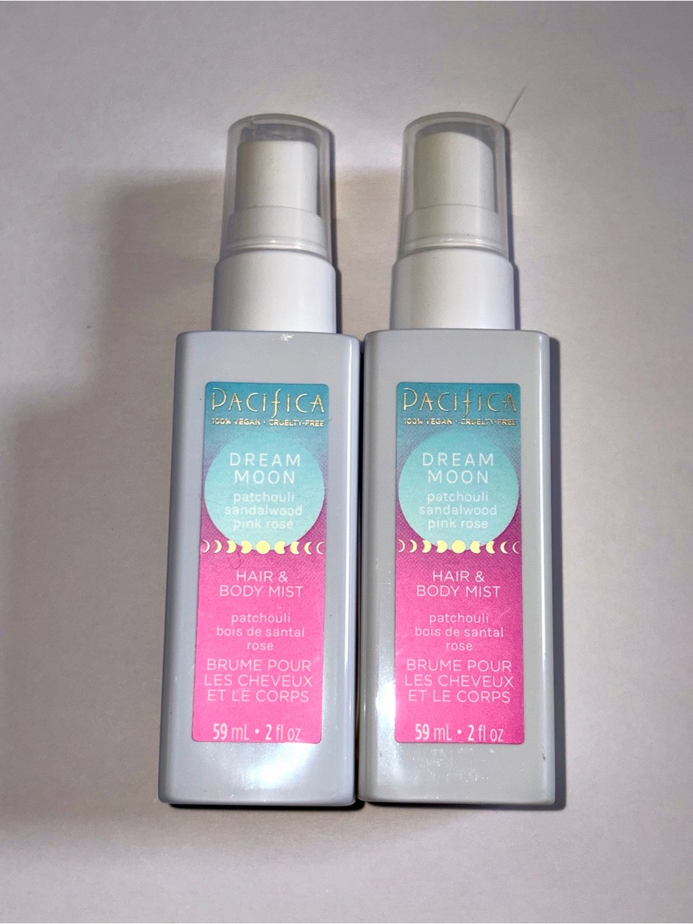 2 X Pacifica Dream Moon Hair & Body Mist 59 mL 2 oz Patchouli Sandalwood Rose